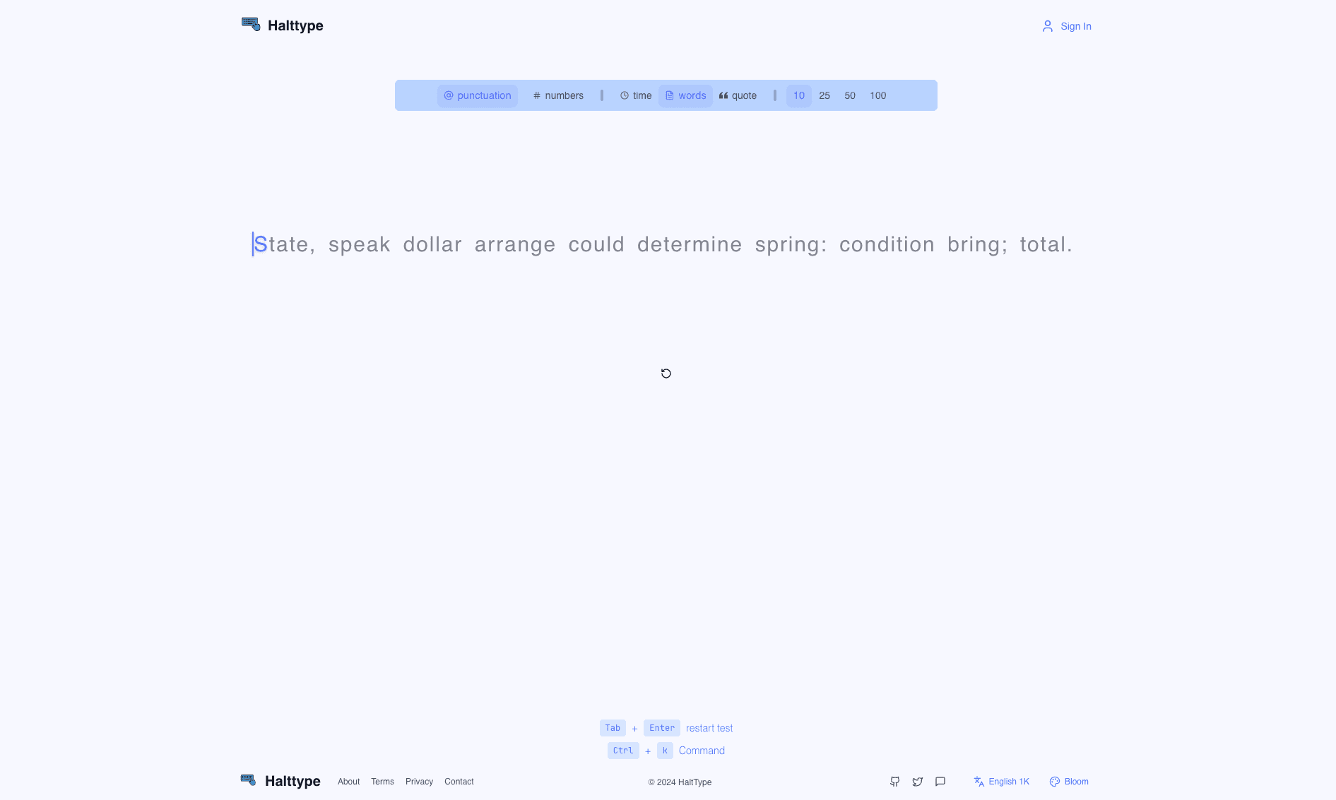 Halttype typing test interface